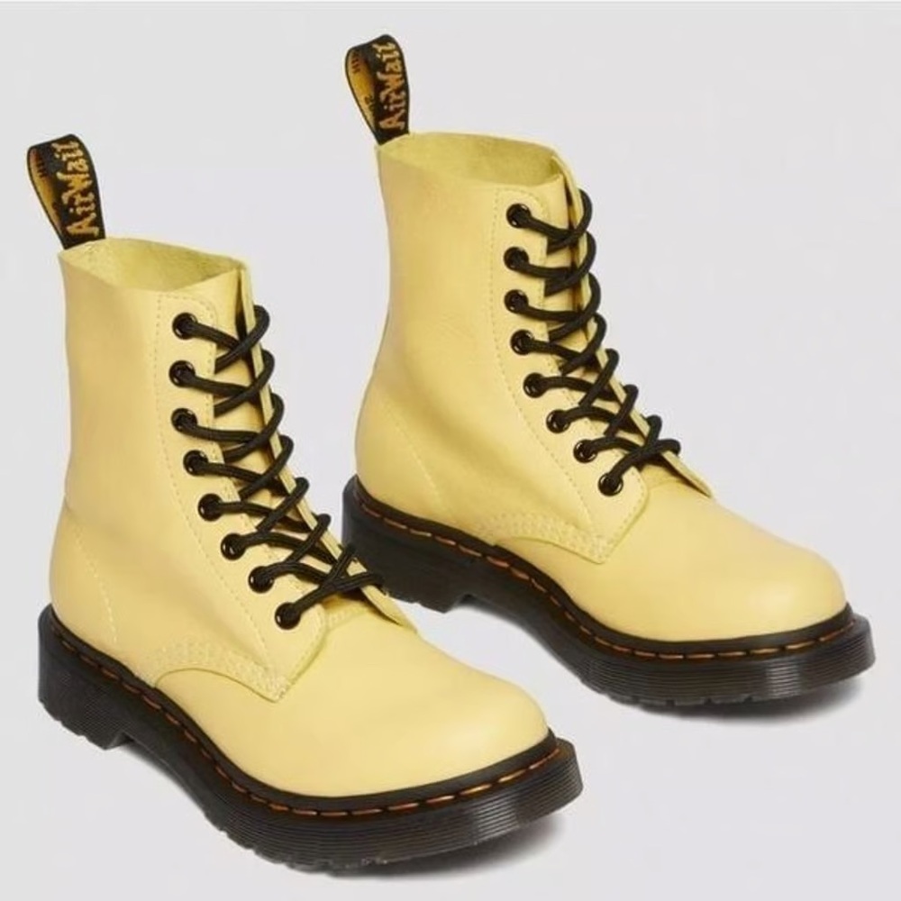 Dr Martens 1460 Women's Pascal Black Eyelet Lace Up Boots Lemon Yellow